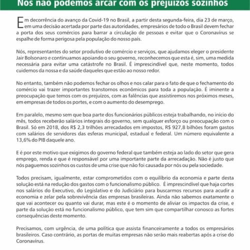 Serviço público também deve arcar com os prejuízos causados pelo Coronavírus